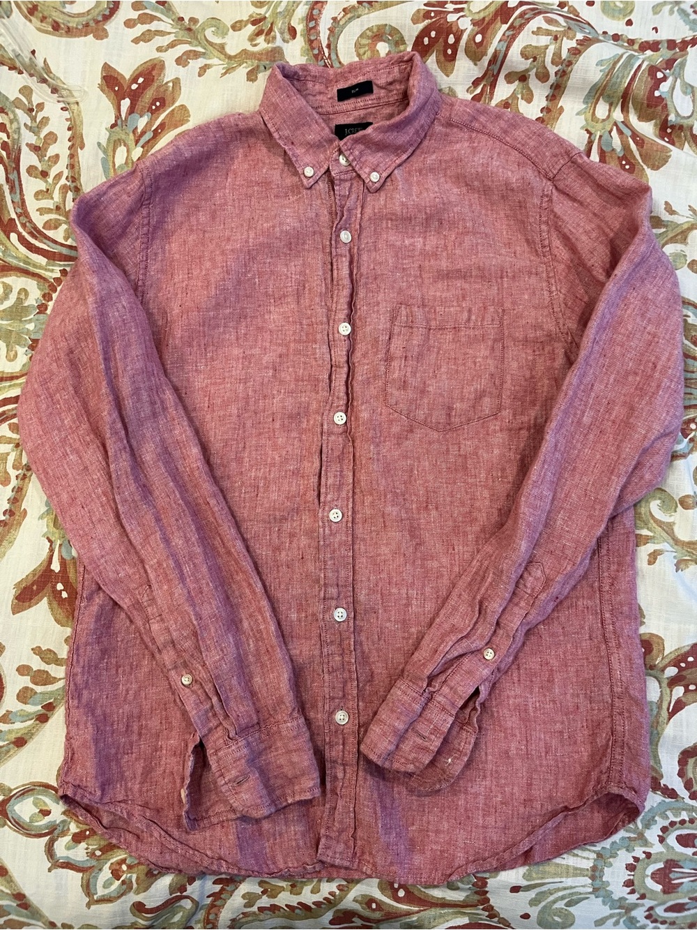 J. Crew Men's 100% Linen Slim Button-Down Shirt in Dusty Rose